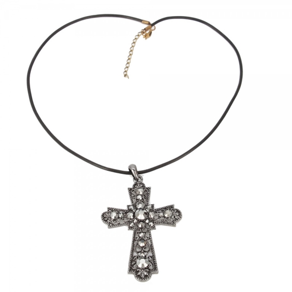 Decent Leather Strap Hollow Cross Pendant Necklace