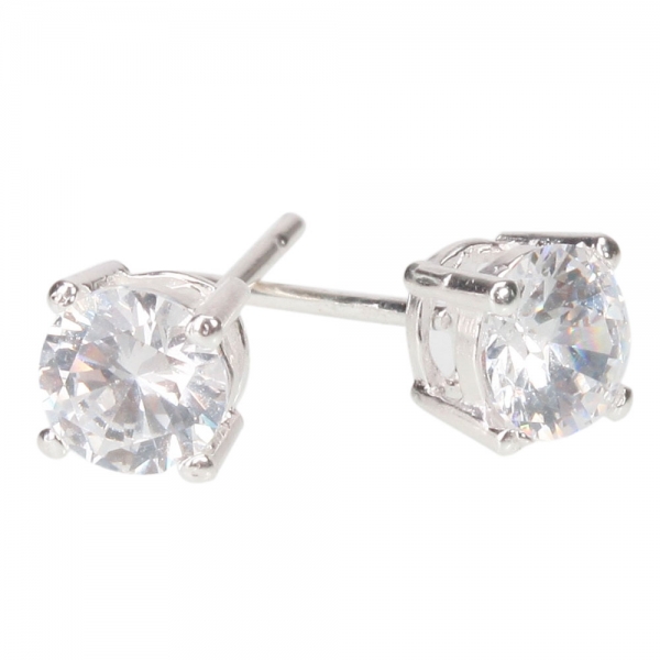 2Pcs 6mm Prop Square Four Claw Zircon Stud Earrings Silver