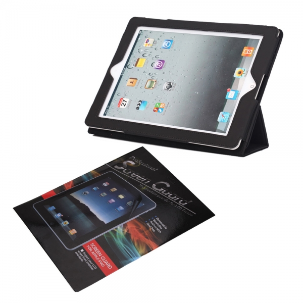Three-fold Smart Cover Leather Case + Privacy LCD Screen Protector for iPad 2
