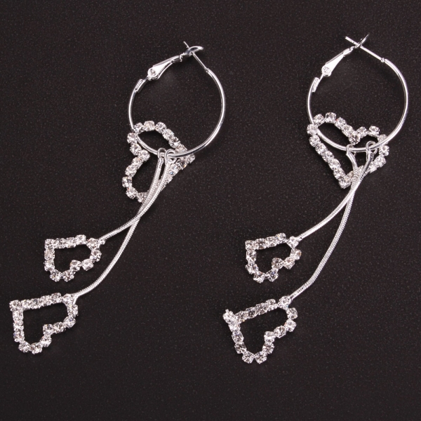 Silver Three-Layer Heart-Shaped Earrings