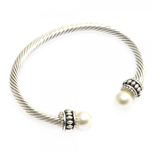 Simple Silver Plated Bangle with Pearls Whit